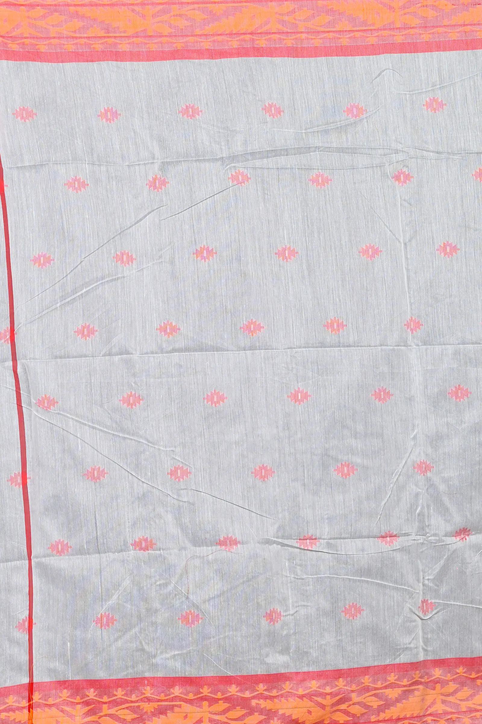 White Red Cotton Blended Parul Hand Loom Saree (548)