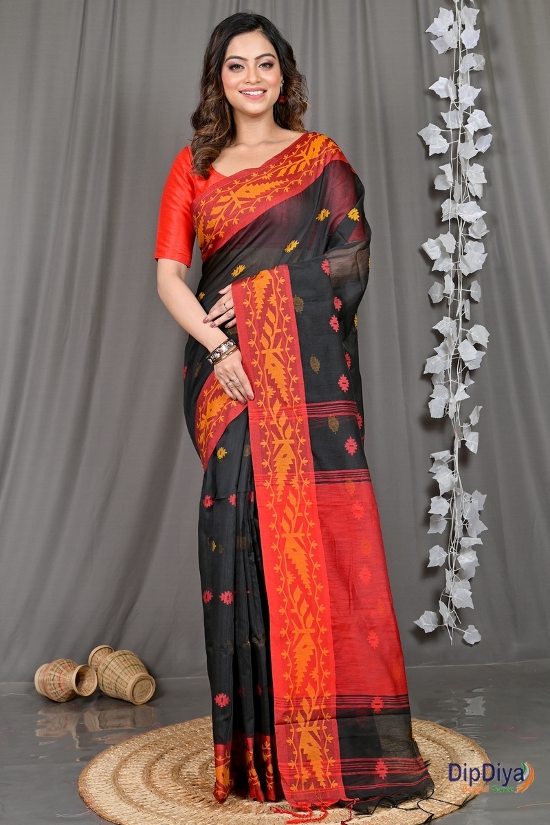 Black Red Cotton Blended Parul Hand Loom Saree (549)