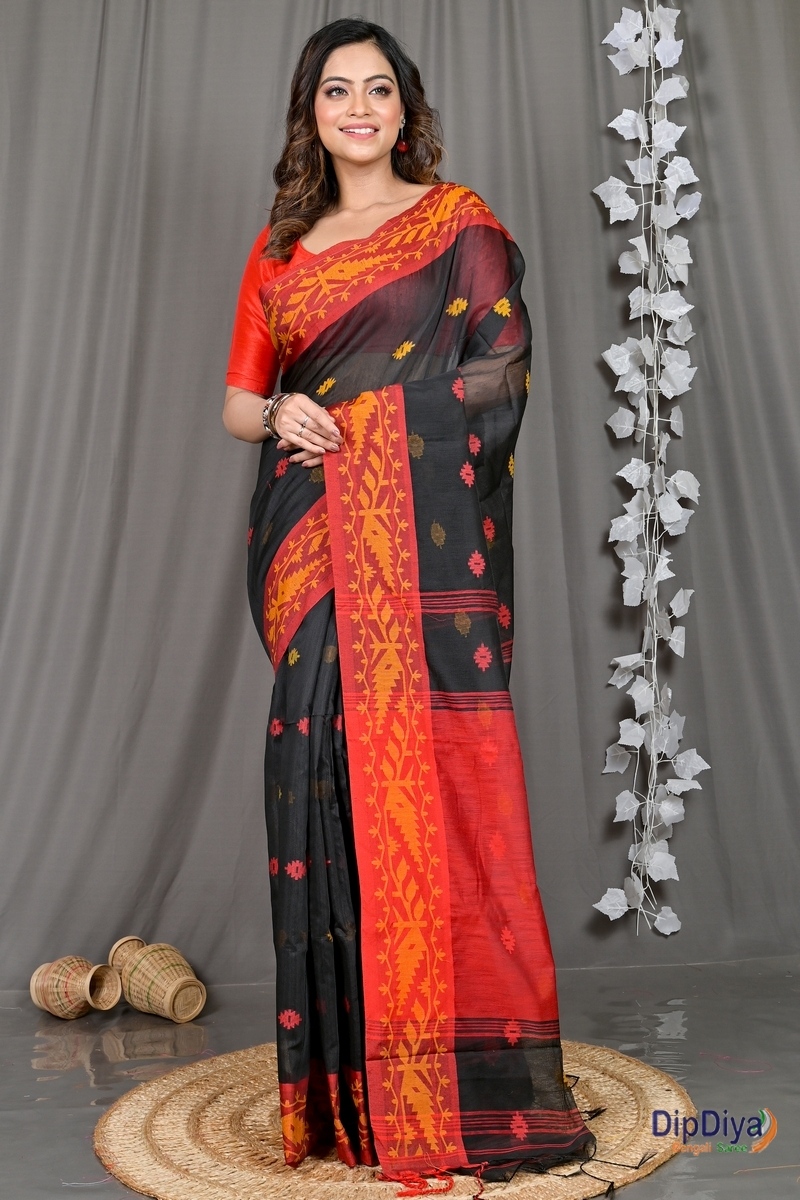 Black Red Cotton Blended Parul Hand Loom Saree (549)