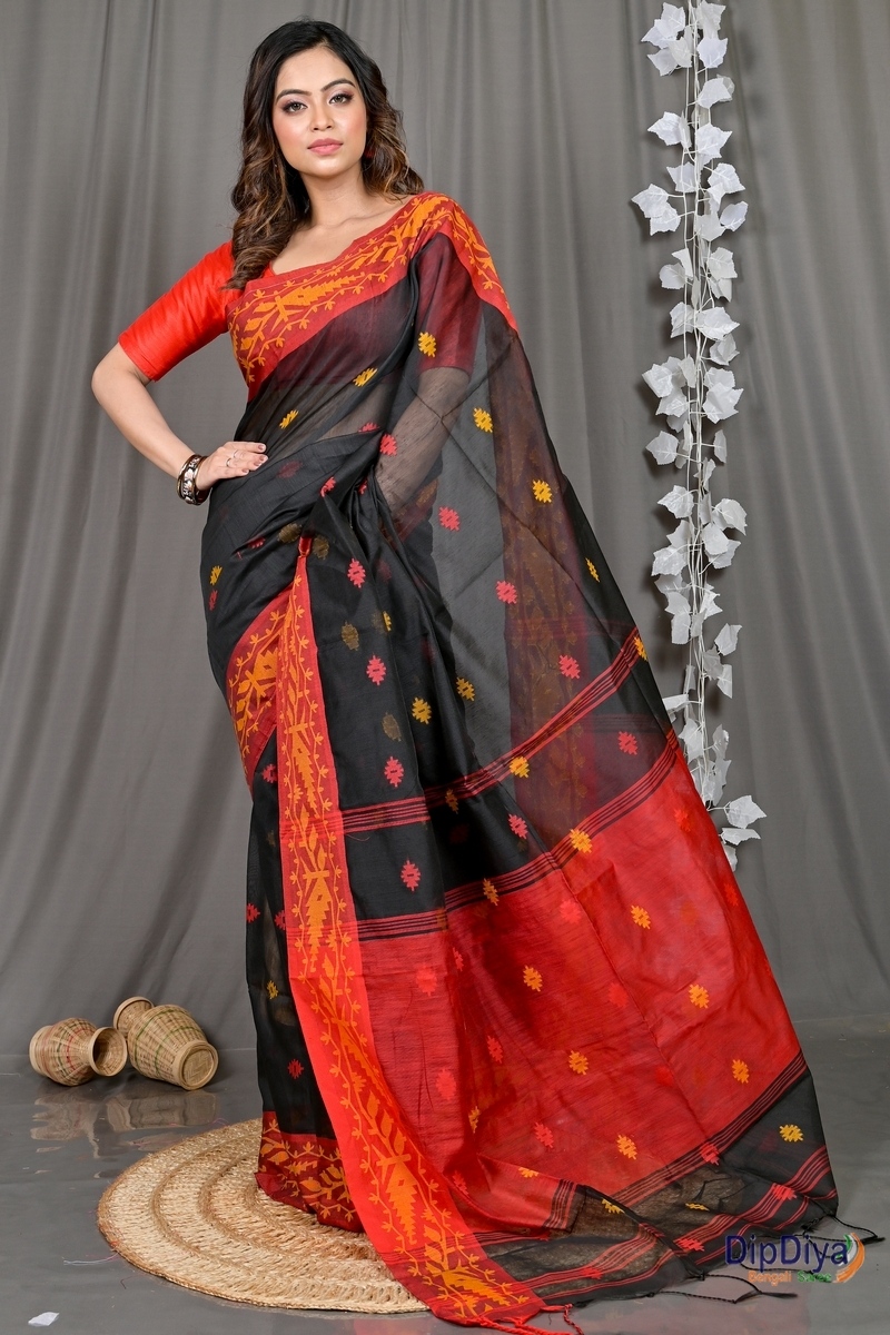Black Red Cotton Blended Parul Hand Loom Saree (549)