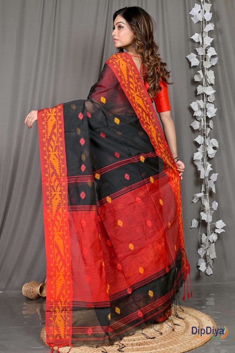 Black Red Cotton Blended Parul Hand Loom Saree (549)