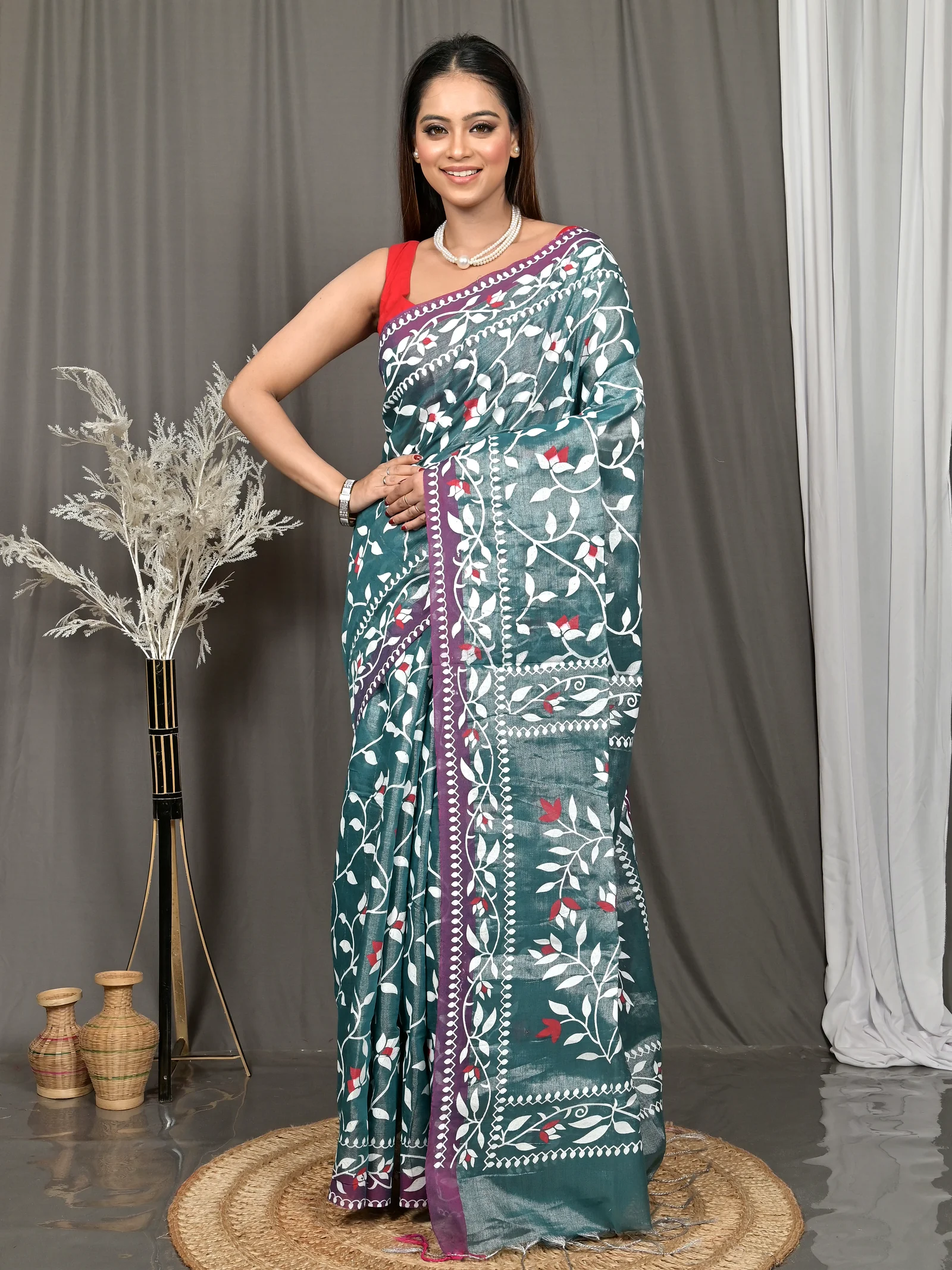 Green Cotton Parbun Handloom Saree  (55)
