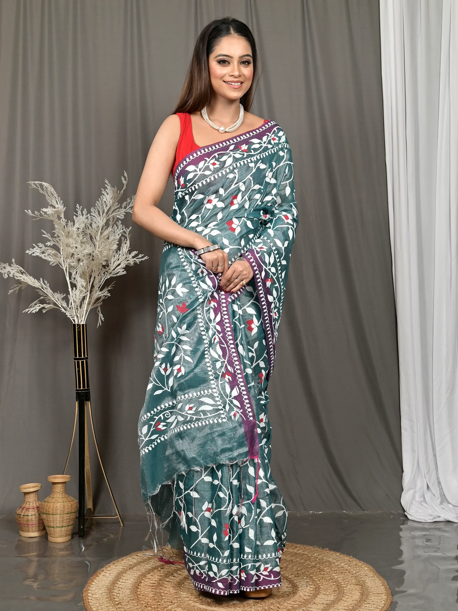 Green Cotton Parbun Handloom Saree  (55)