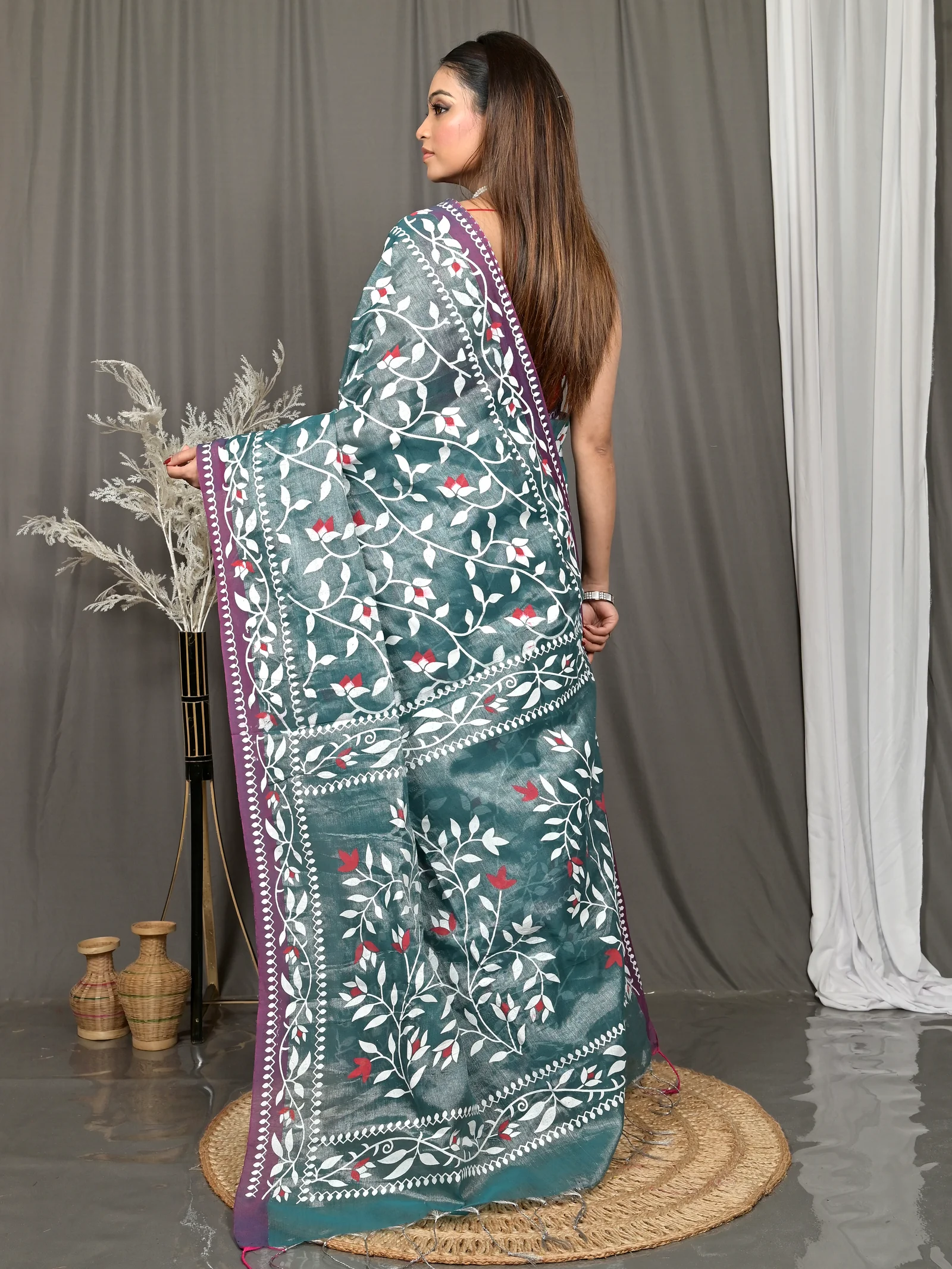 Green Cotton Parbun Handloom Saree  (55)