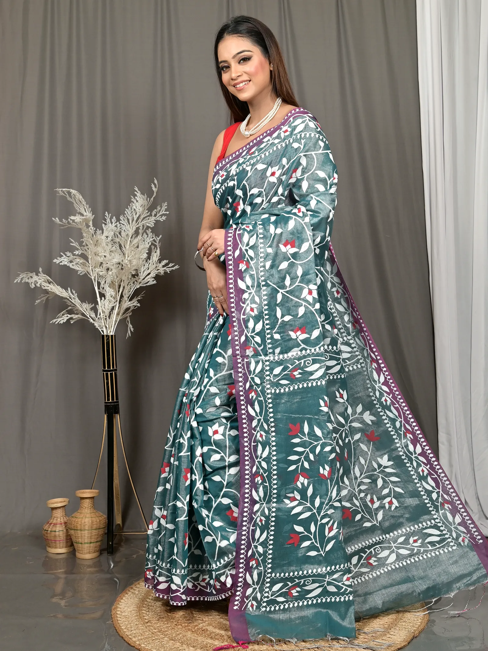 Green Cotton Parbun Handloom Saree  (55)