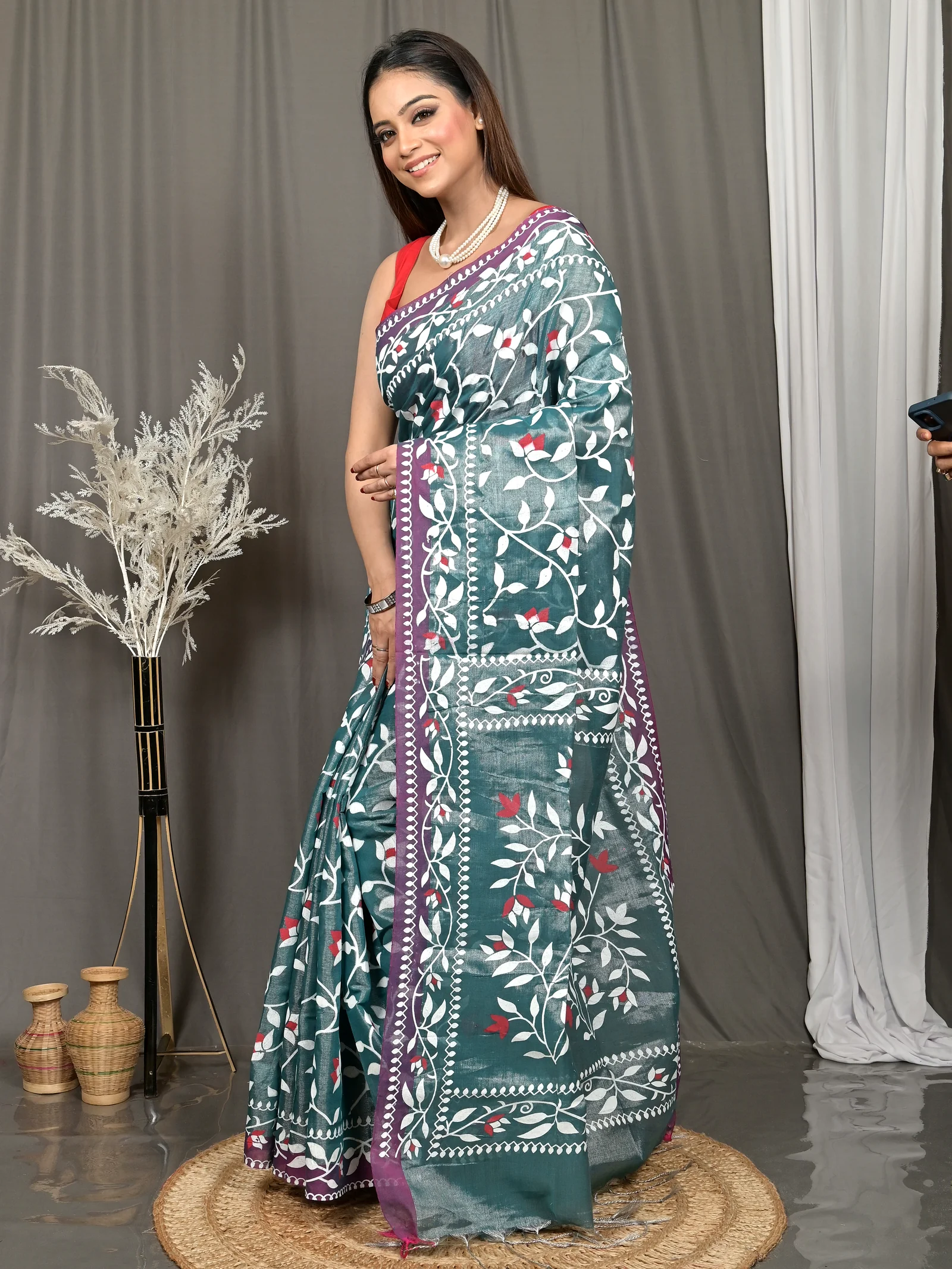 Green Cotton Parbun Handloom Saree  (55)