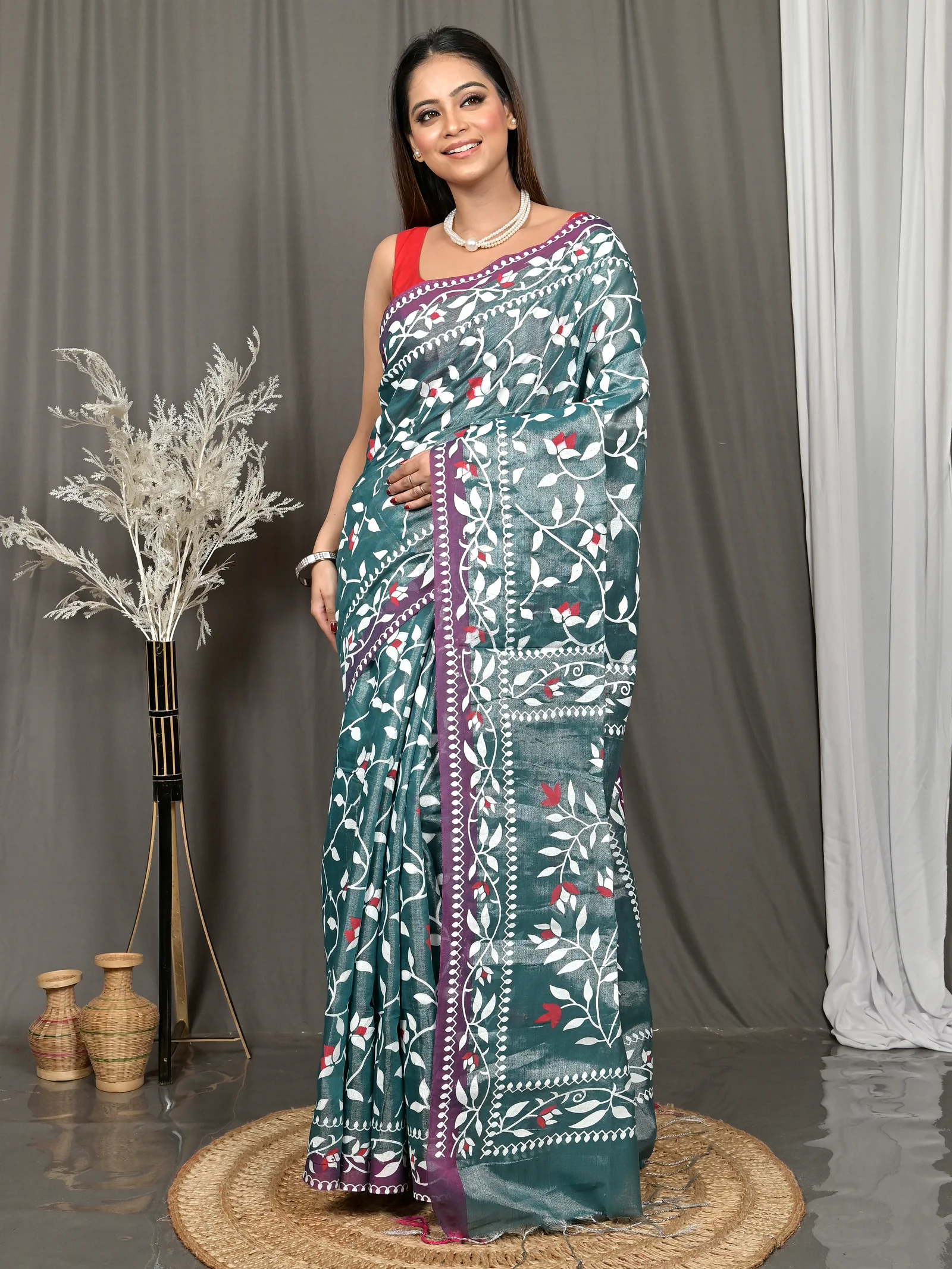 Green Cotton Parbun Handloom Saree  (55)