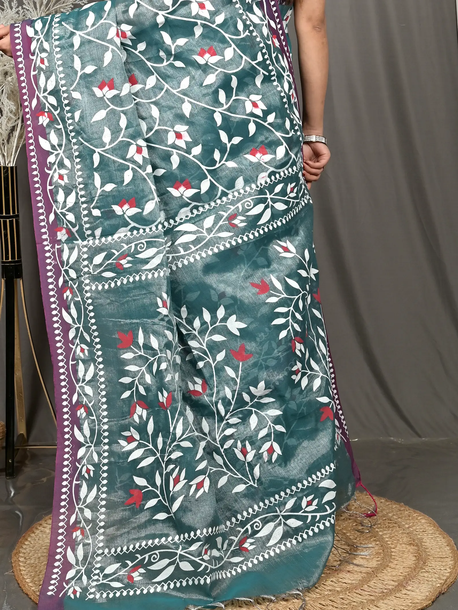 Green Cotton Parbun Handloom Saree  (55)