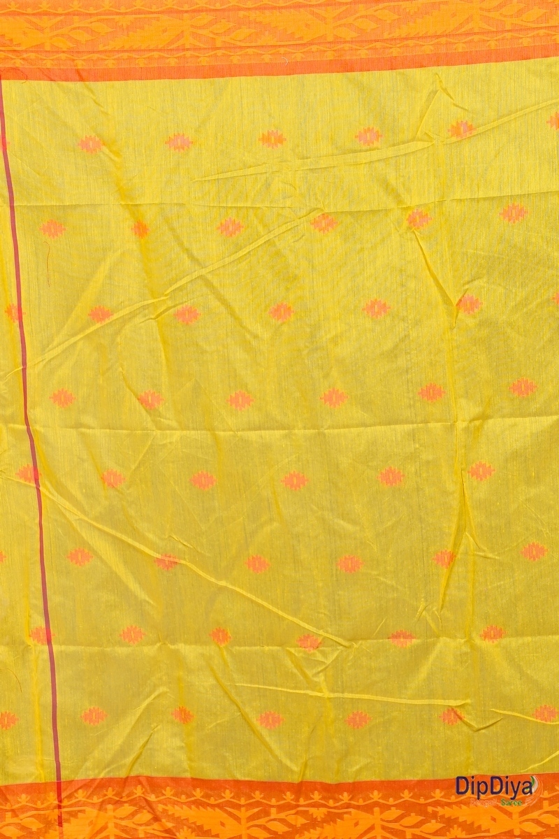 Yellow Red Cotton Blended Parul Hand Loom Saree (550)