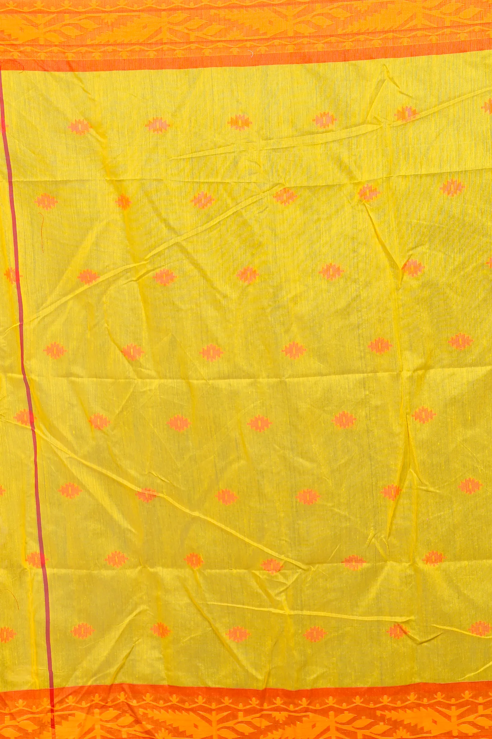Yellow Red Cotton Blended Parul Hand Loom Saree (550)