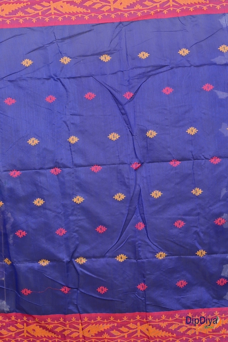 Naby Blue Red Cotton Blended Parul Hand Loom Saree (551)