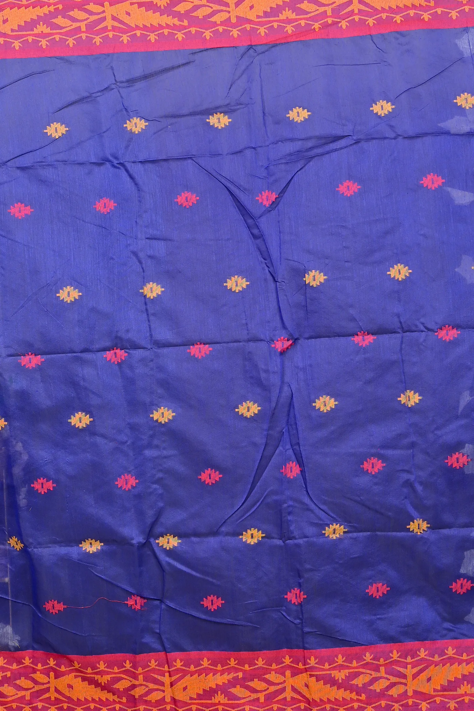 Naby Blue Red Cotton Blended Parul Hand Loom Saree (551)