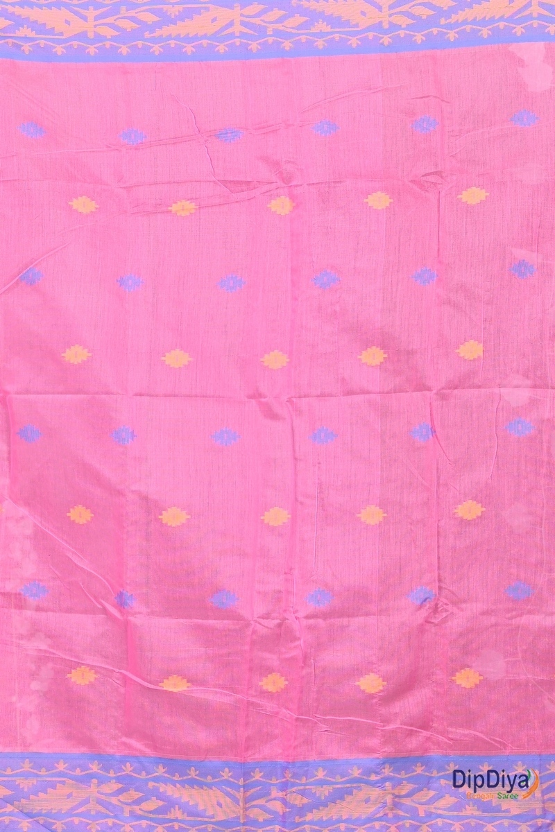 Pink Blue Cotton Blended Parul Hand Loom Saree (552)