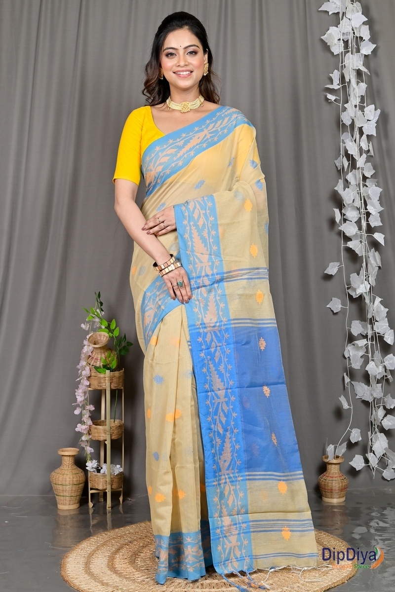 Brown Blue Cotton Blended Parul Hand Loom Saree (553)
