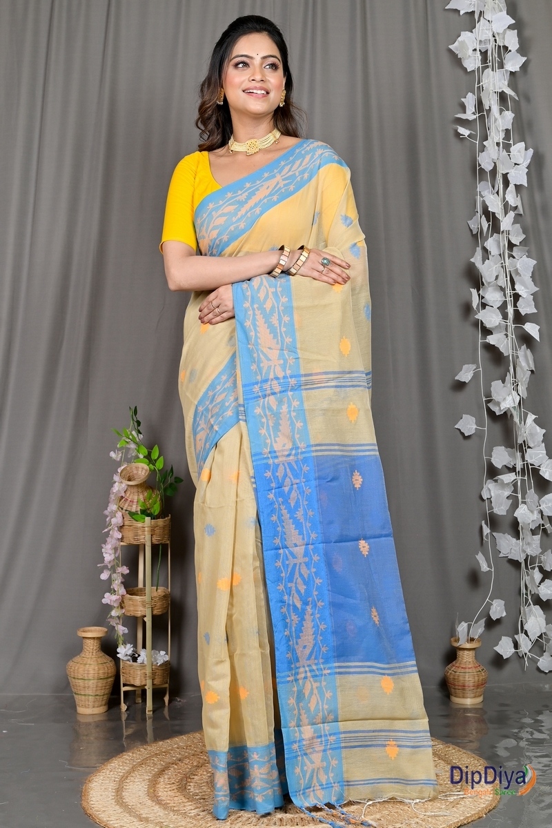 Brown Blue Cotton Blended Parul Hand Loom Saree (553)