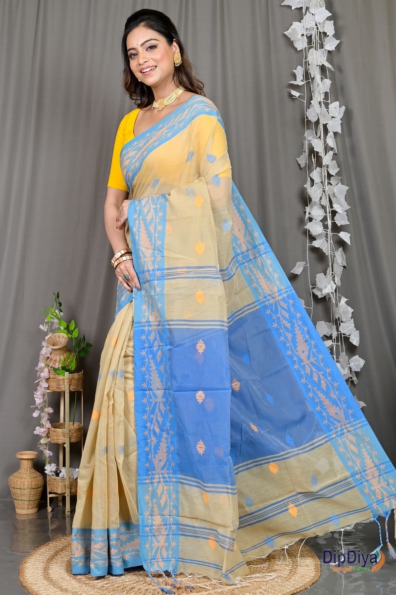 Brown Blue Cotton Blended Parul Hand Loom Saree (553)