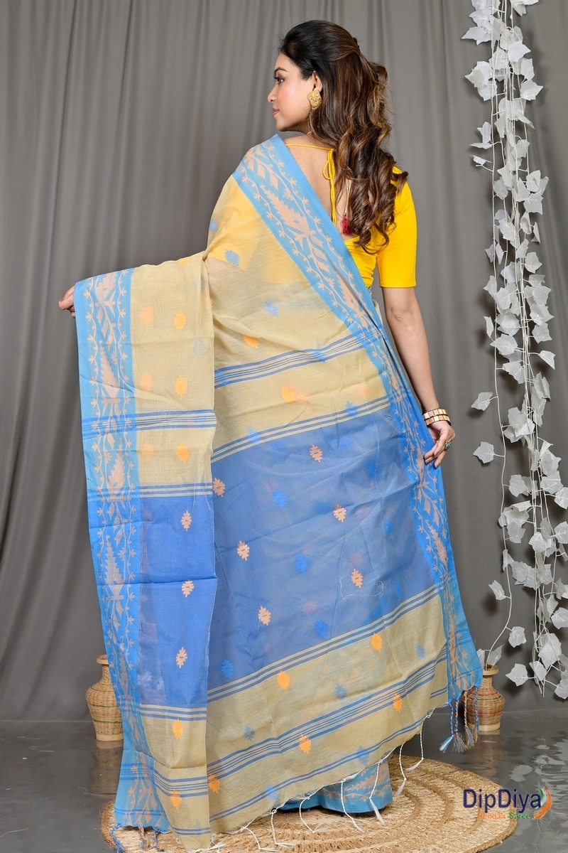 Brown Blue Cotton Blended Parul Hand Loom Saree (553)