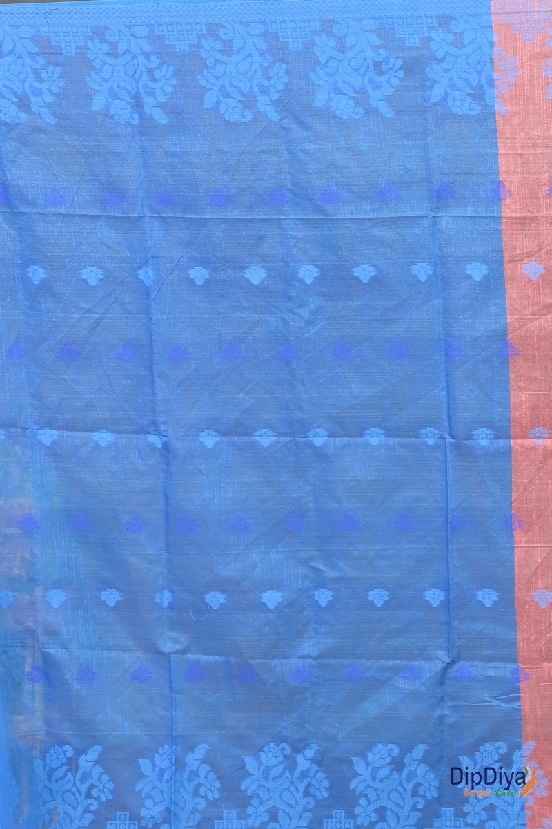 Peach Cotton Blended Parup Hand Loom Saree (555)