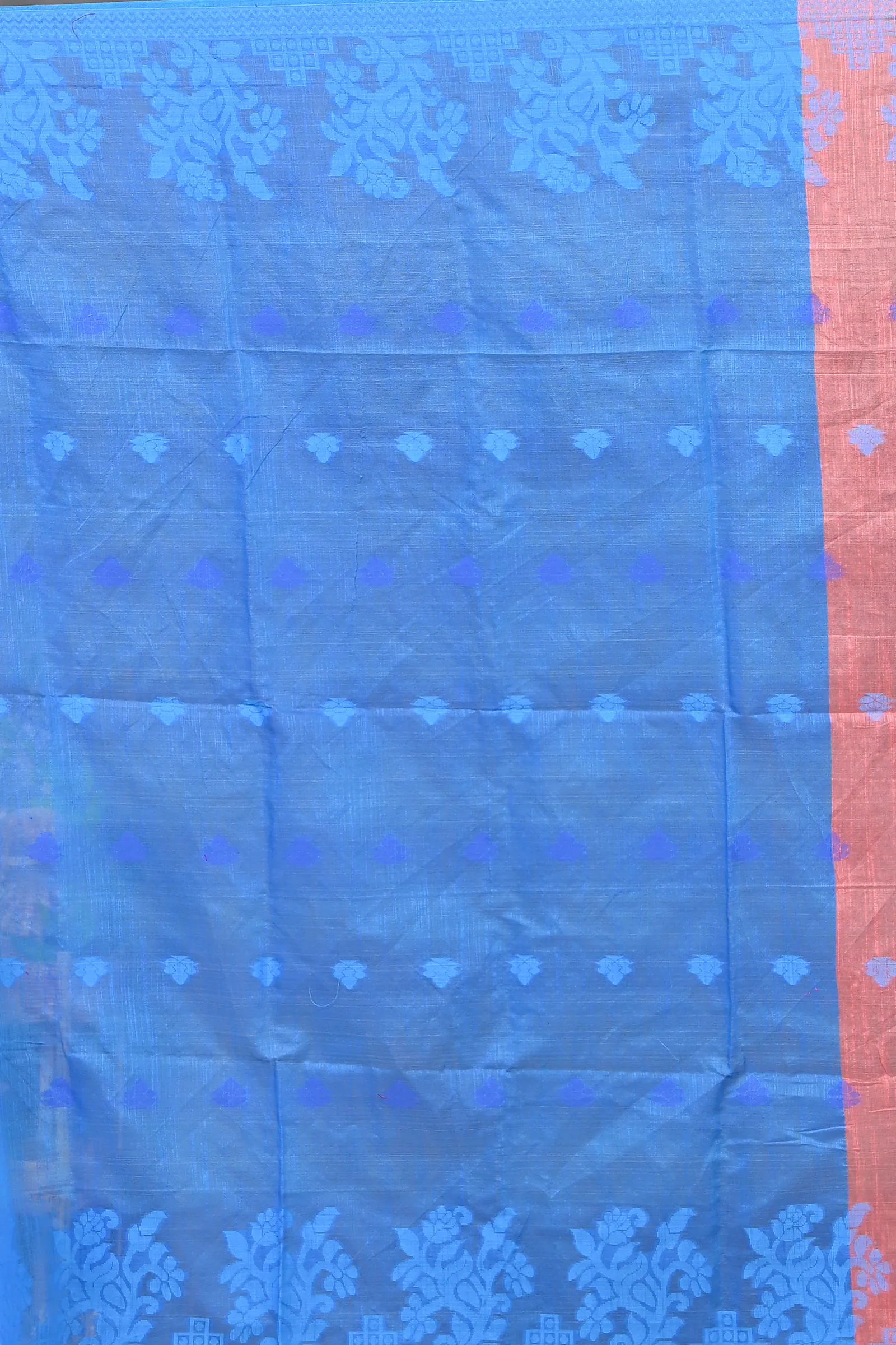 Peach Cotton Blended Parup Hand Loom Saree (555)