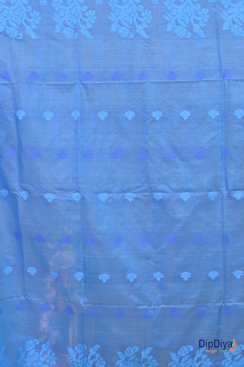 Yellow Blue Cotton Blended Parup Hand Loom Saree (556)