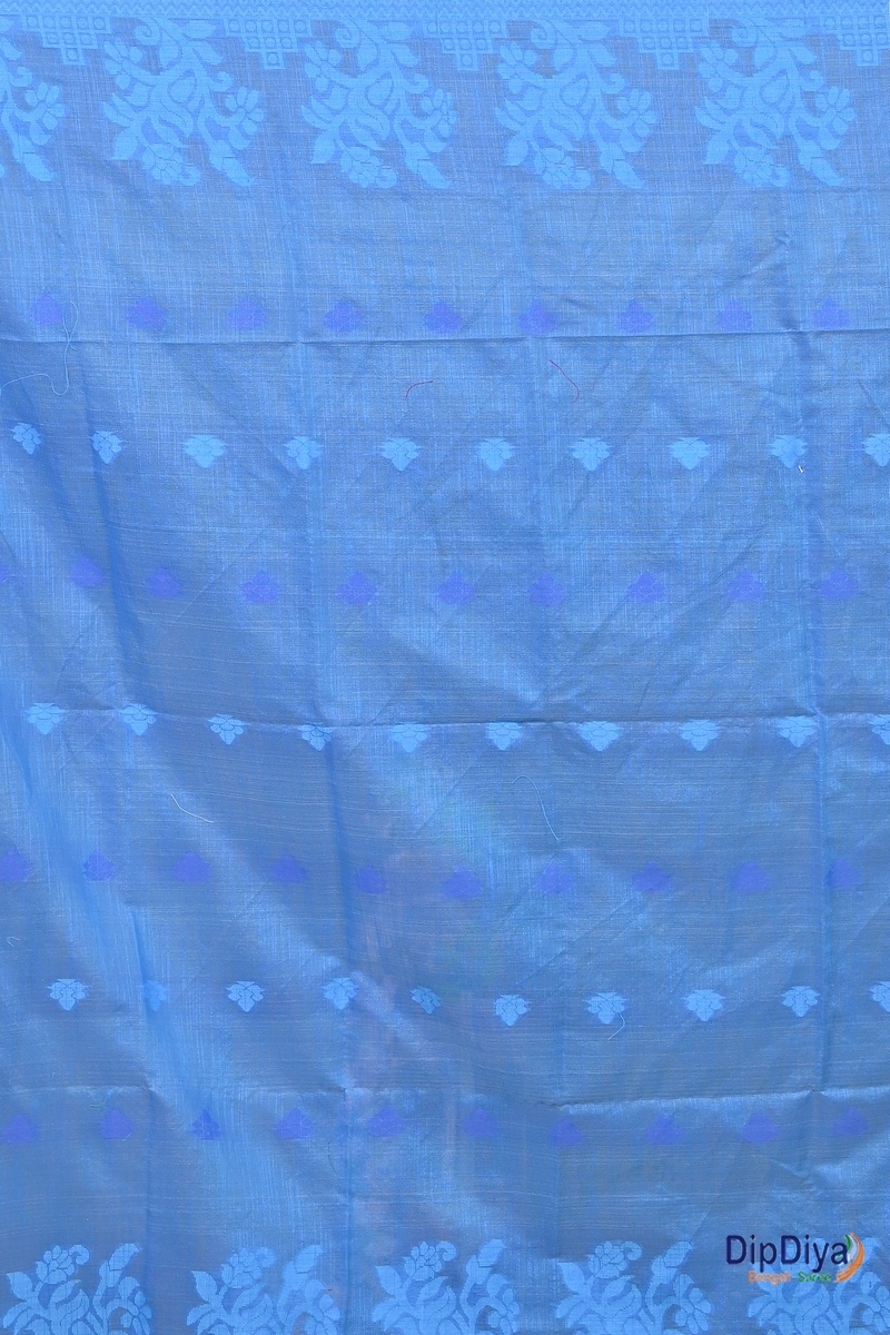 Yellow Blue Cotton Blended Parup Hand Loom Saree (557)