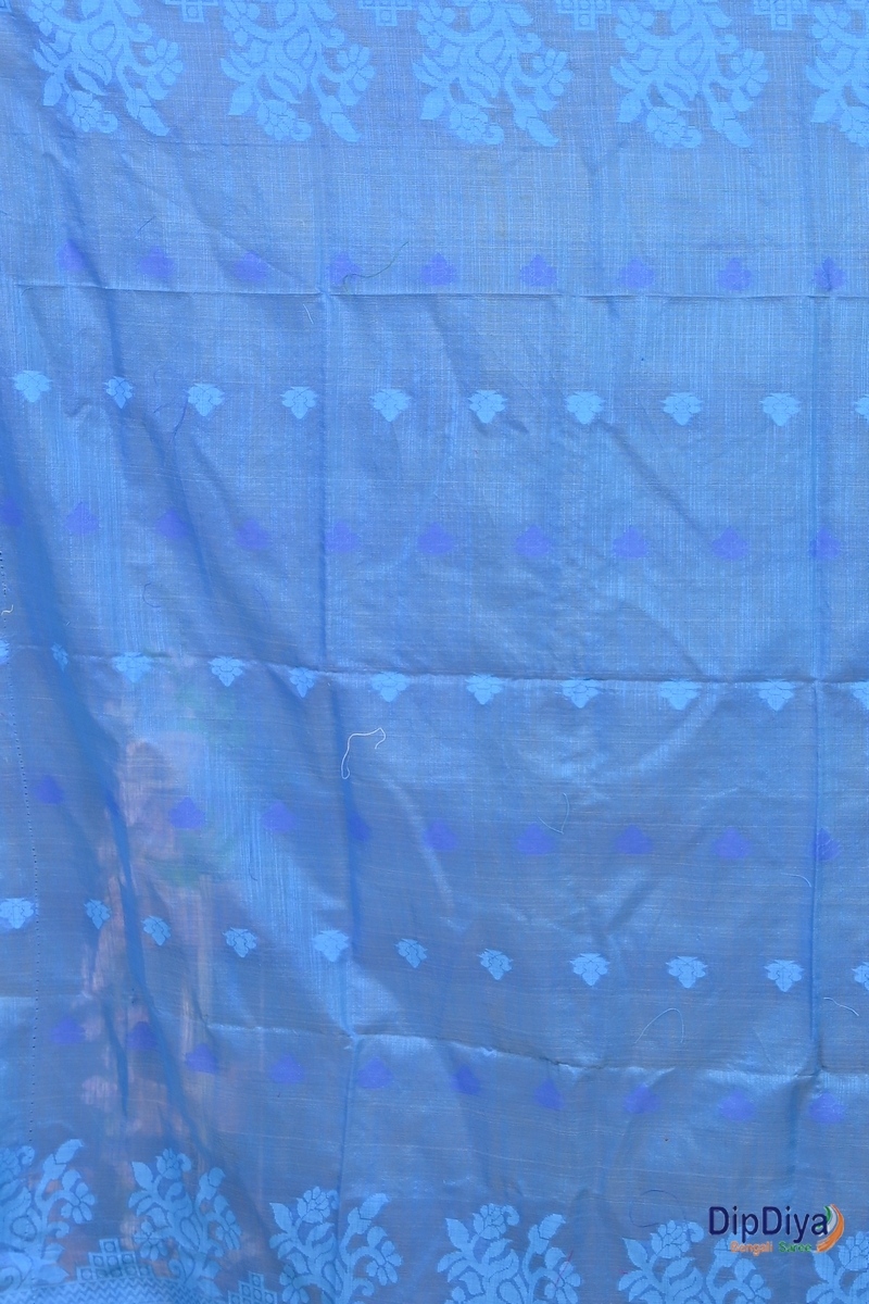 Pink Blue Cotton Blended Parup Hand Loom Saree (558)