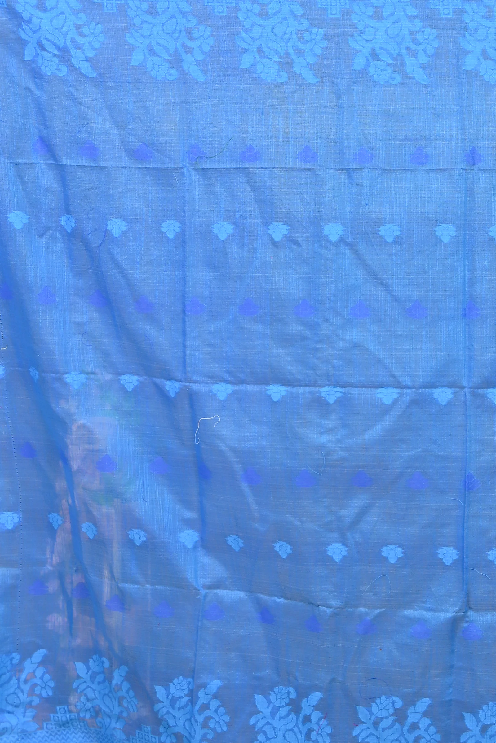 Pink Blue Cotton Blended Parup Hand Loom Saree (558)