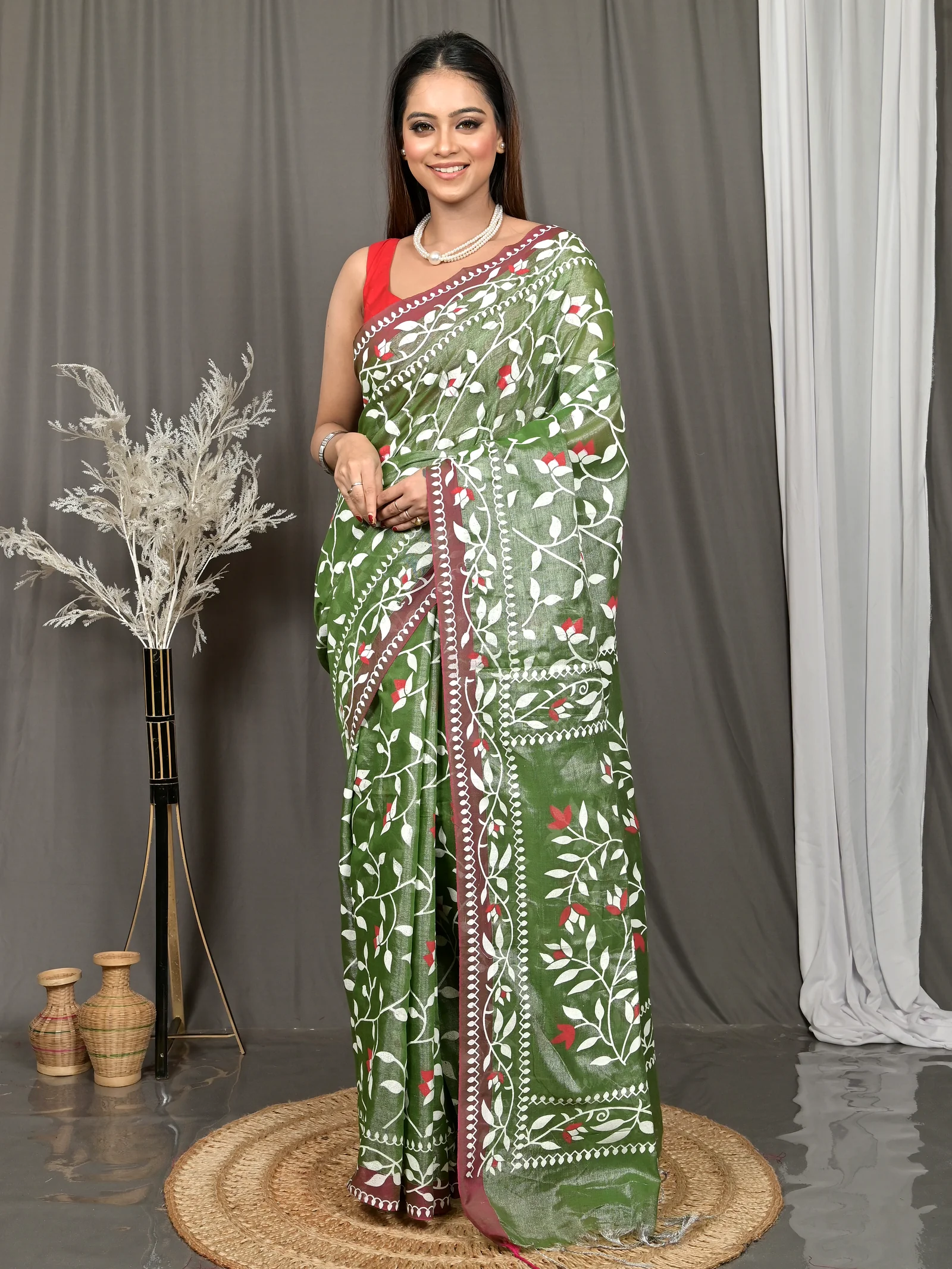 Green Cotton Parbun Handloom Saree  (56)