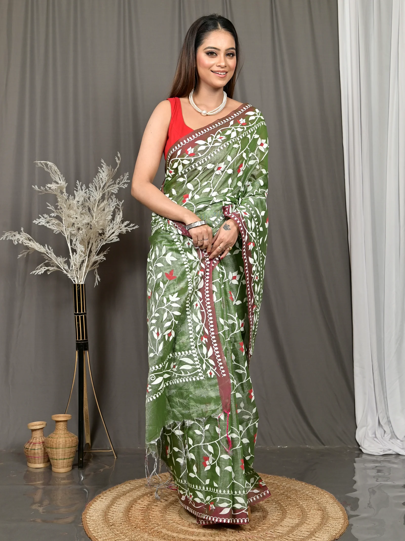Green Cotton Parbun Handloom Saree  (56)