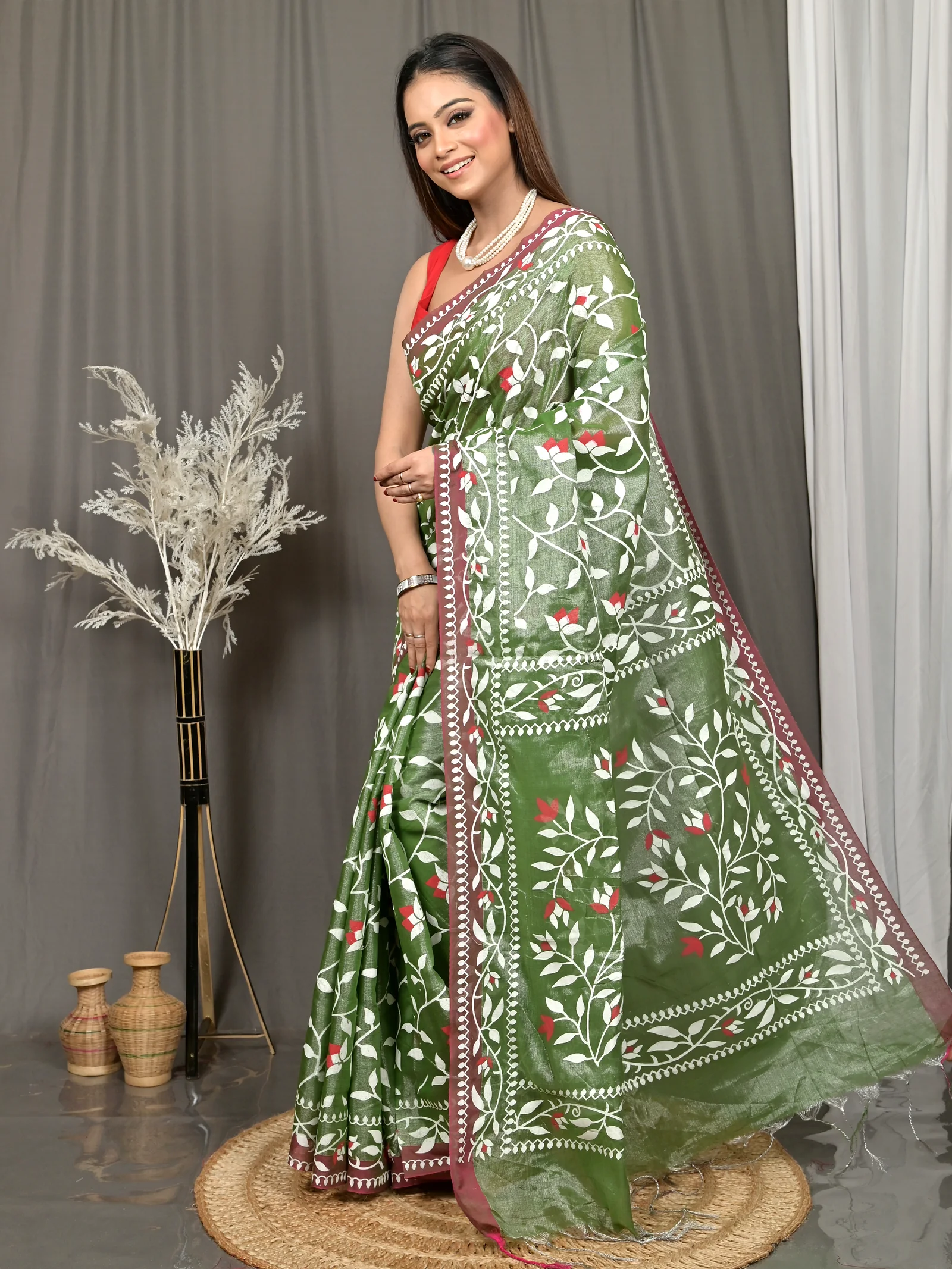 Green Cotton Parbun Handloom Saree  (56)