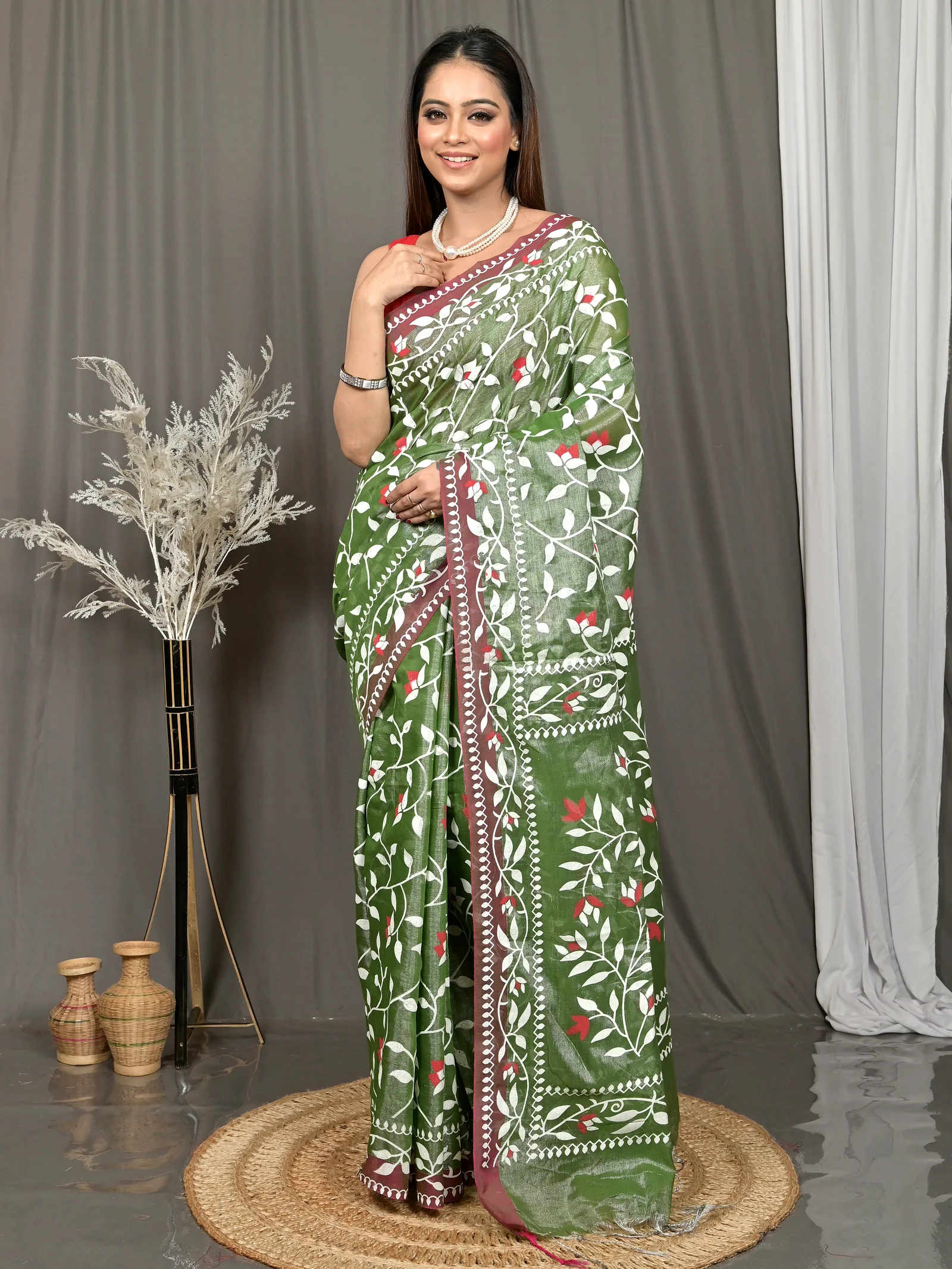Green Cotton Parbun Handloom Saree  (56)