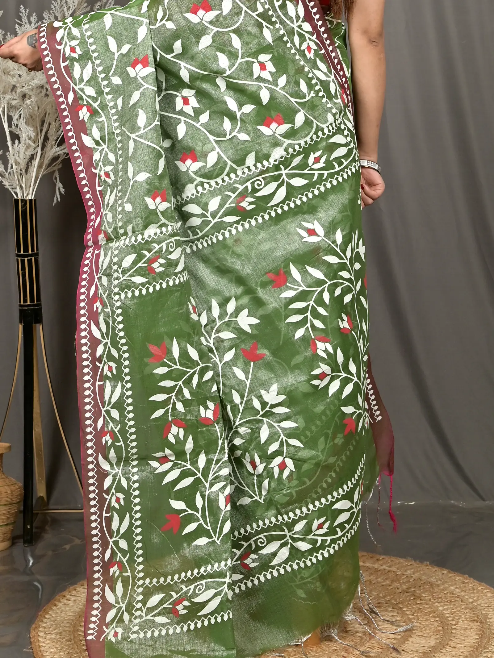 Green Cotton Parbun Handloom Saree  (56)
