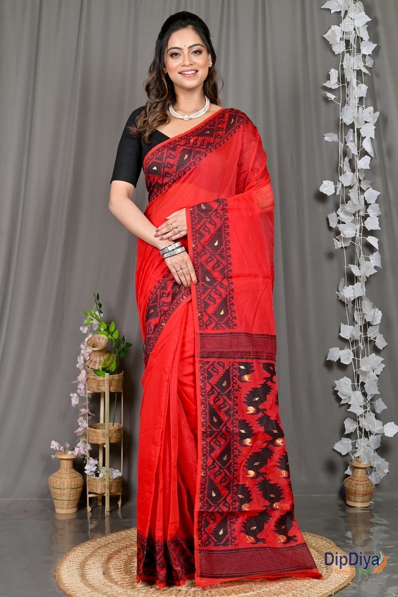 Maroon Cotton Blended Parv Jamdani Saree (561)