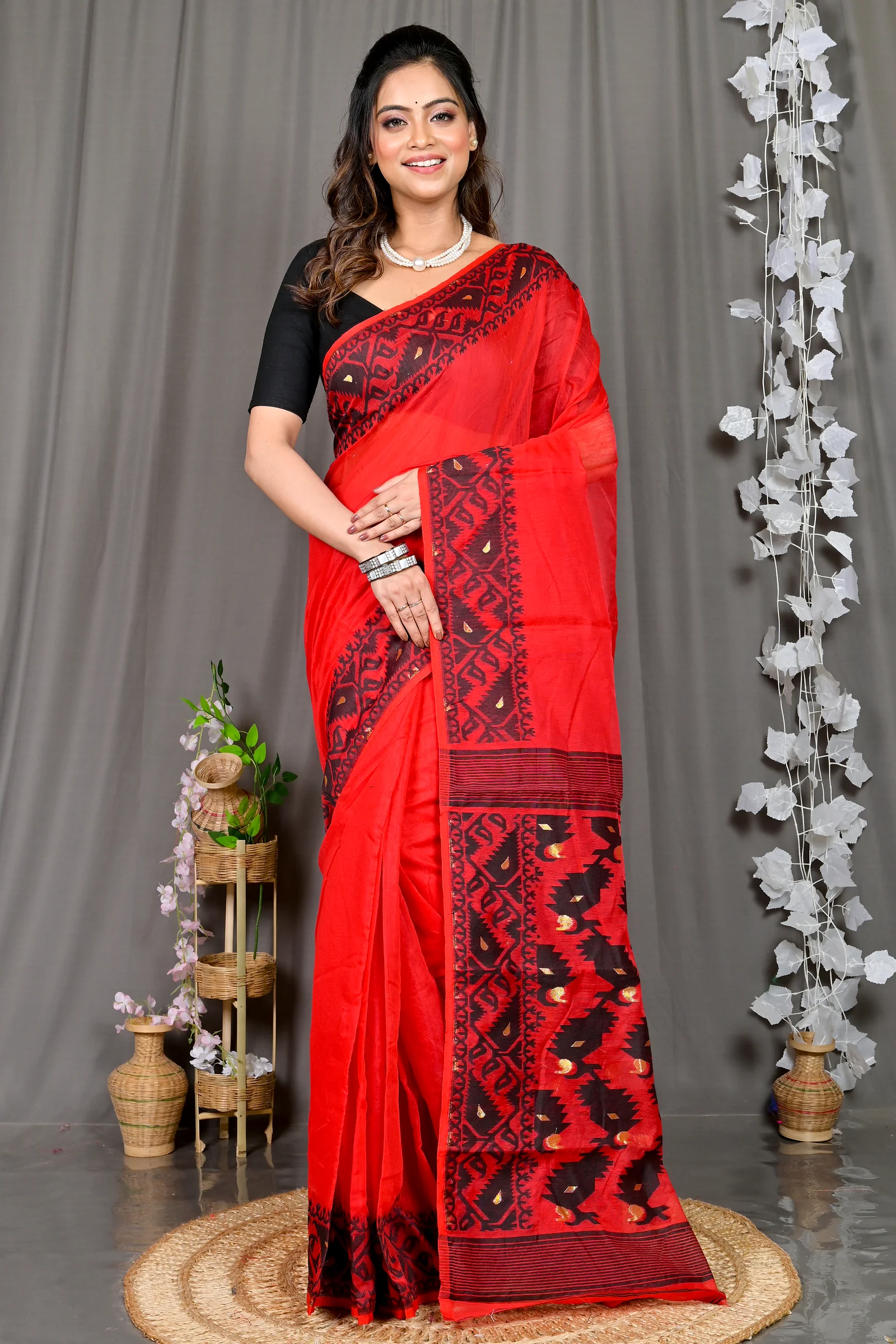 Maroon Cotton Blended Parv Jamdani Saree (561)