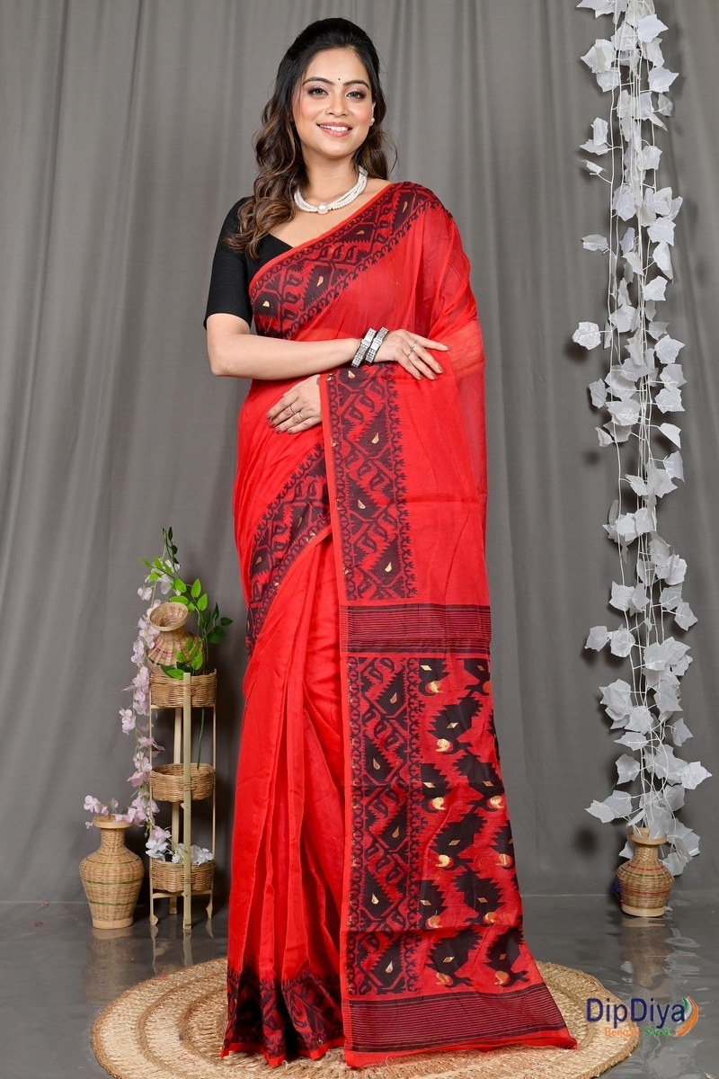 Maroon Cotton Blended Parv Jamdani Saree (561)