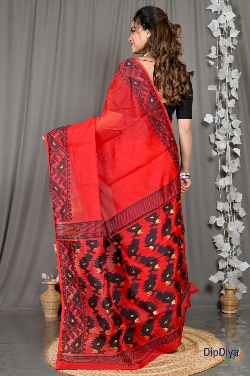 Maroon Cotton Blended Parv Jamdani Saree (561)
