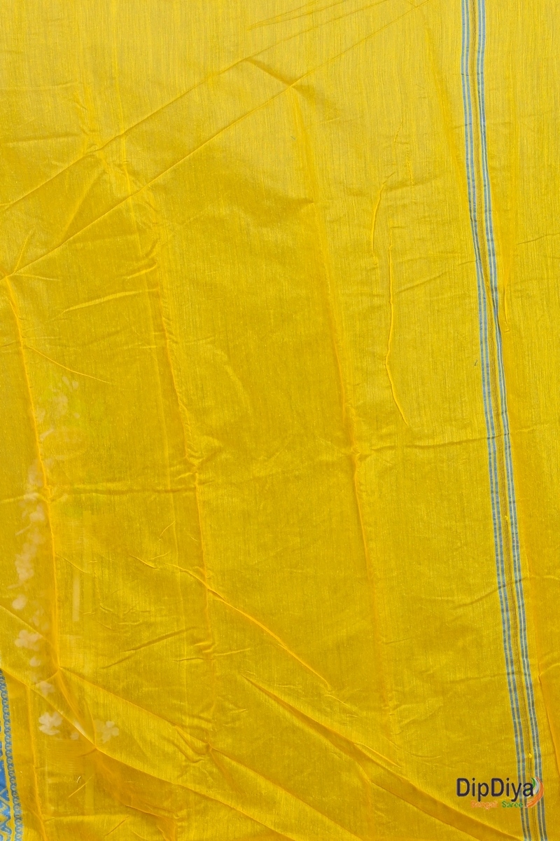 Yellow Blue Cotton Blended Parv Jamdani Saree (562)