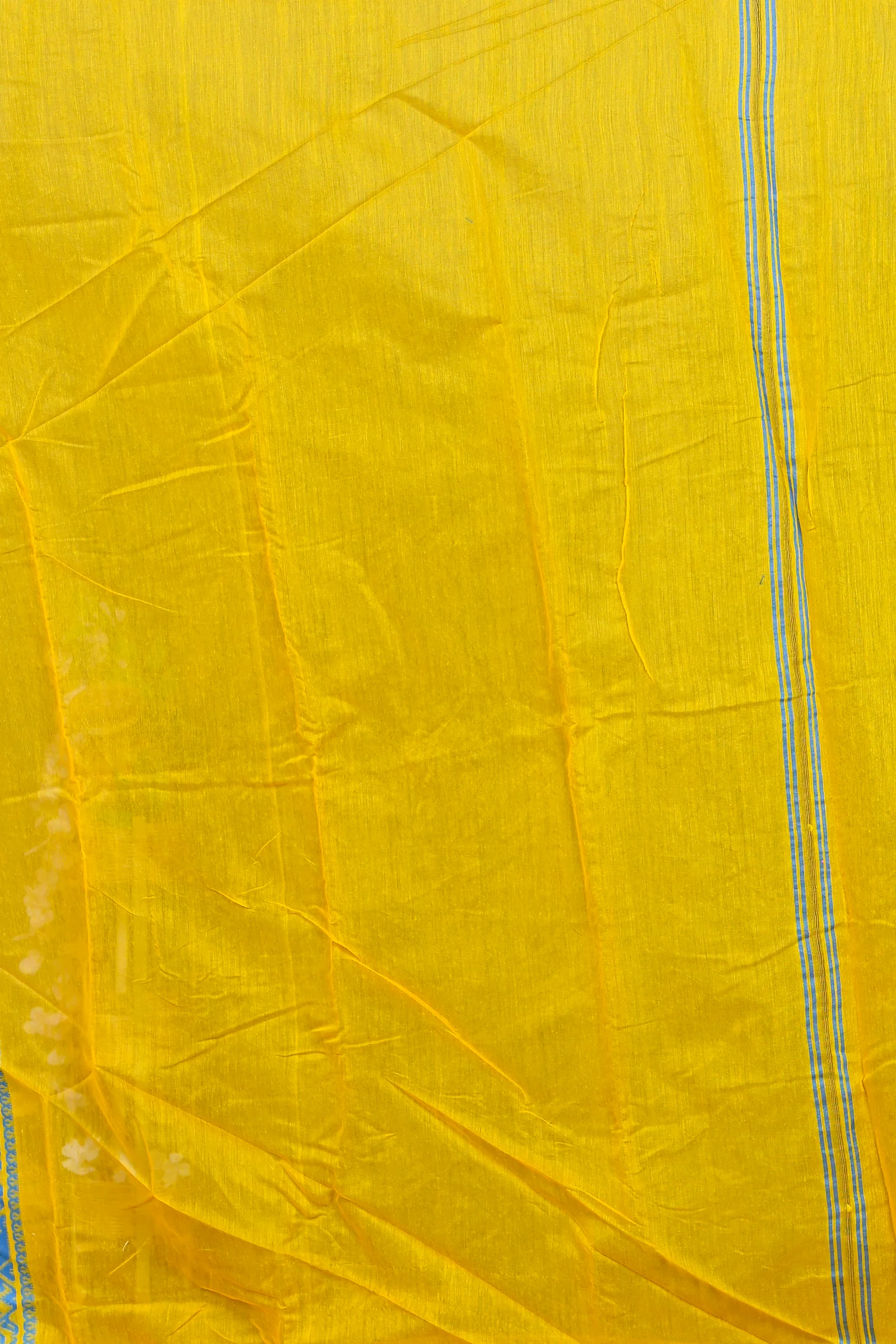 Yellow Blue Cotton Blended Parv Jamdani Saree (562)