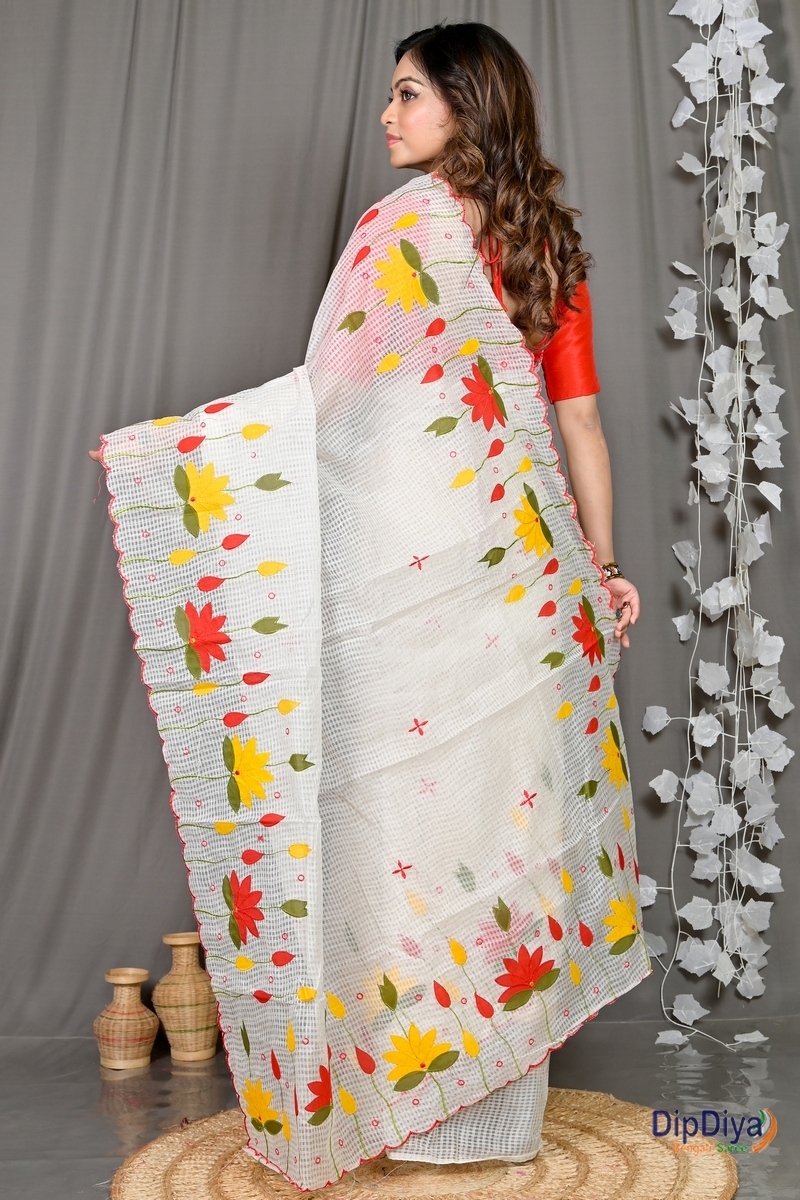 White Kota Cotton Parva Applique Saree (564)