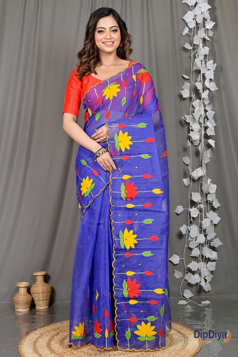Naby Blue Kota Cotton Parva Applique Saree (565)