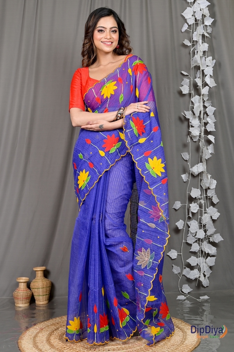 Naby Blue Kota Cotton Parva Applique Saree (565)