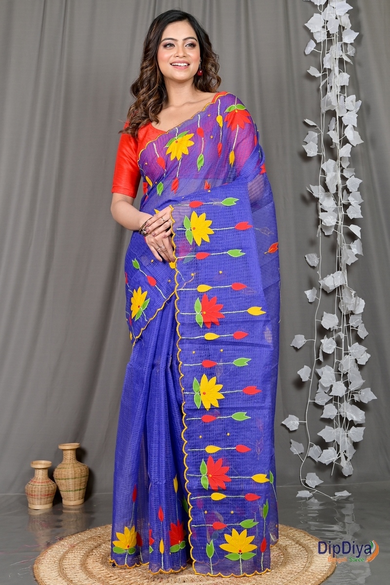 Naby Blue Kota Cotton Parva Applique Saree (565)