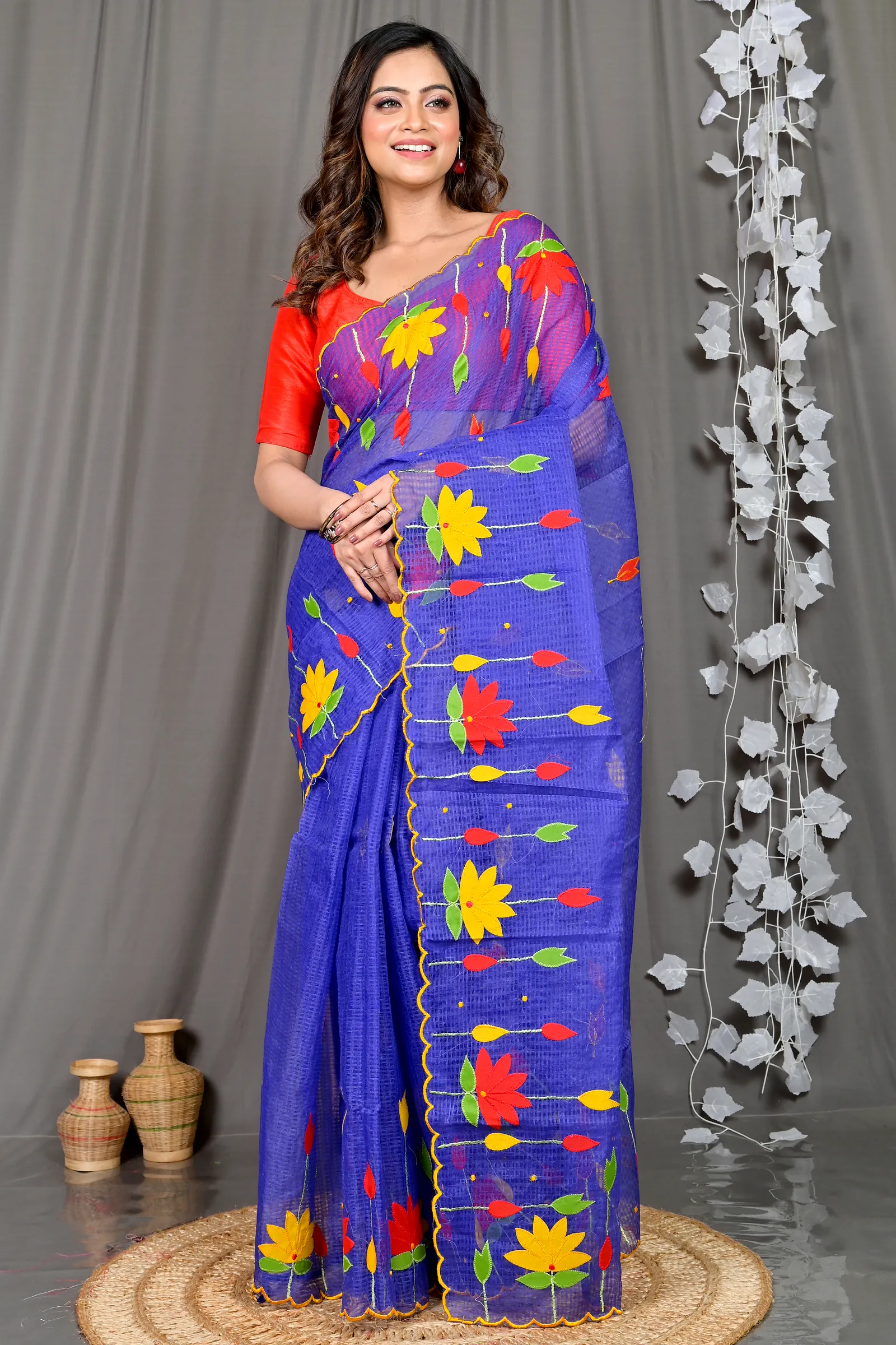 Naby Blue Kota Cotton Parva Applique Saree (565)