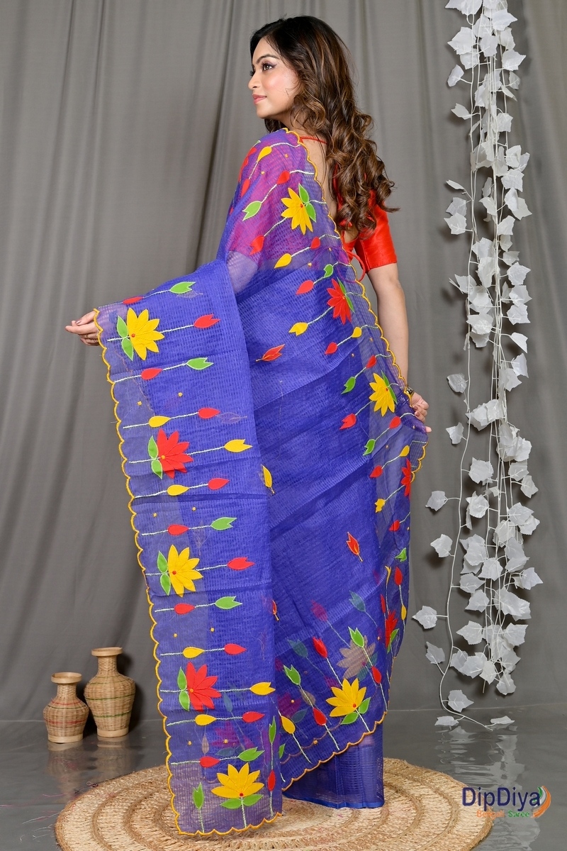 Naby Blue Kota Cotton Parva Applique Saree (565)