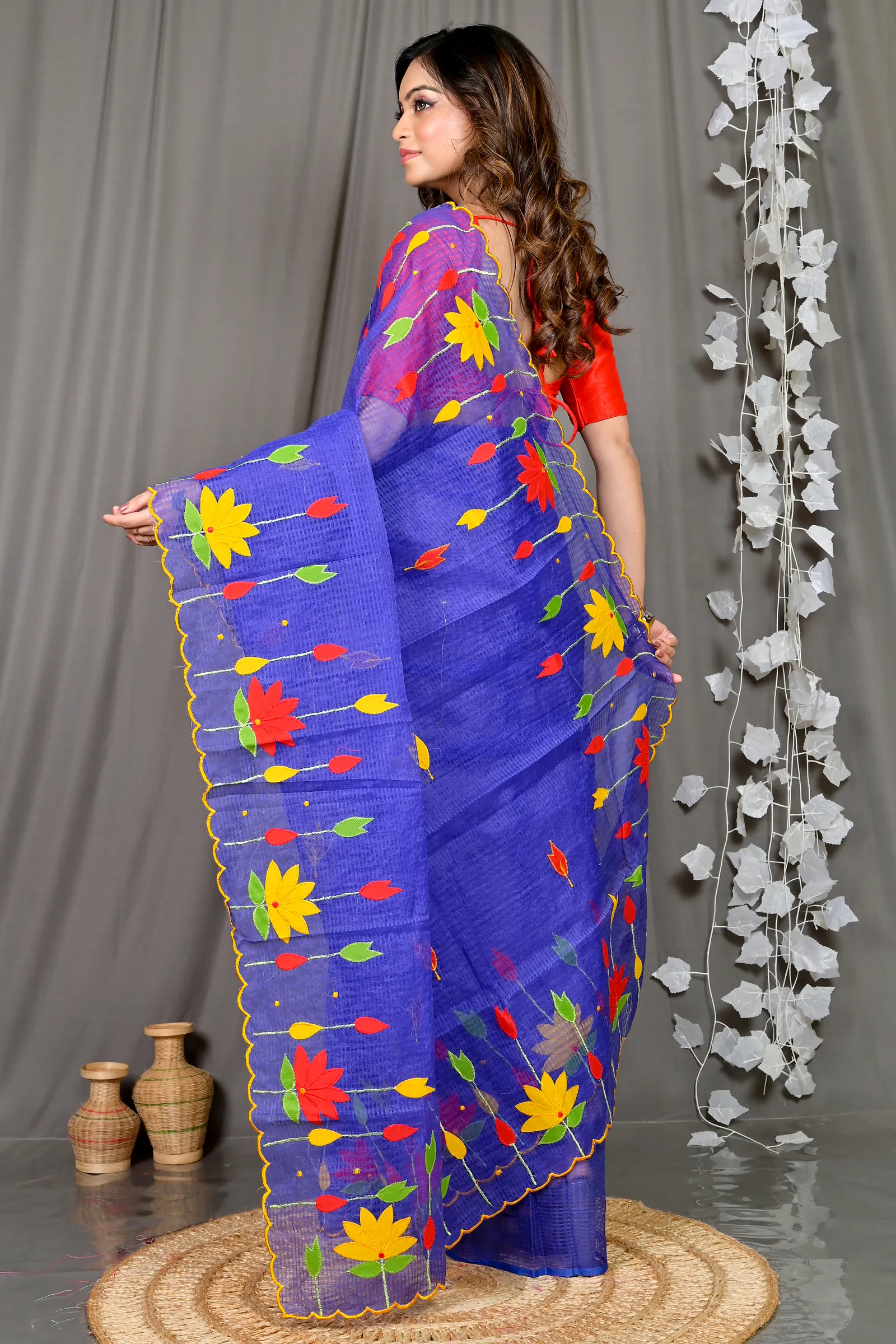 Naby Blue Kota Cotton Parva Applique Saree (565)