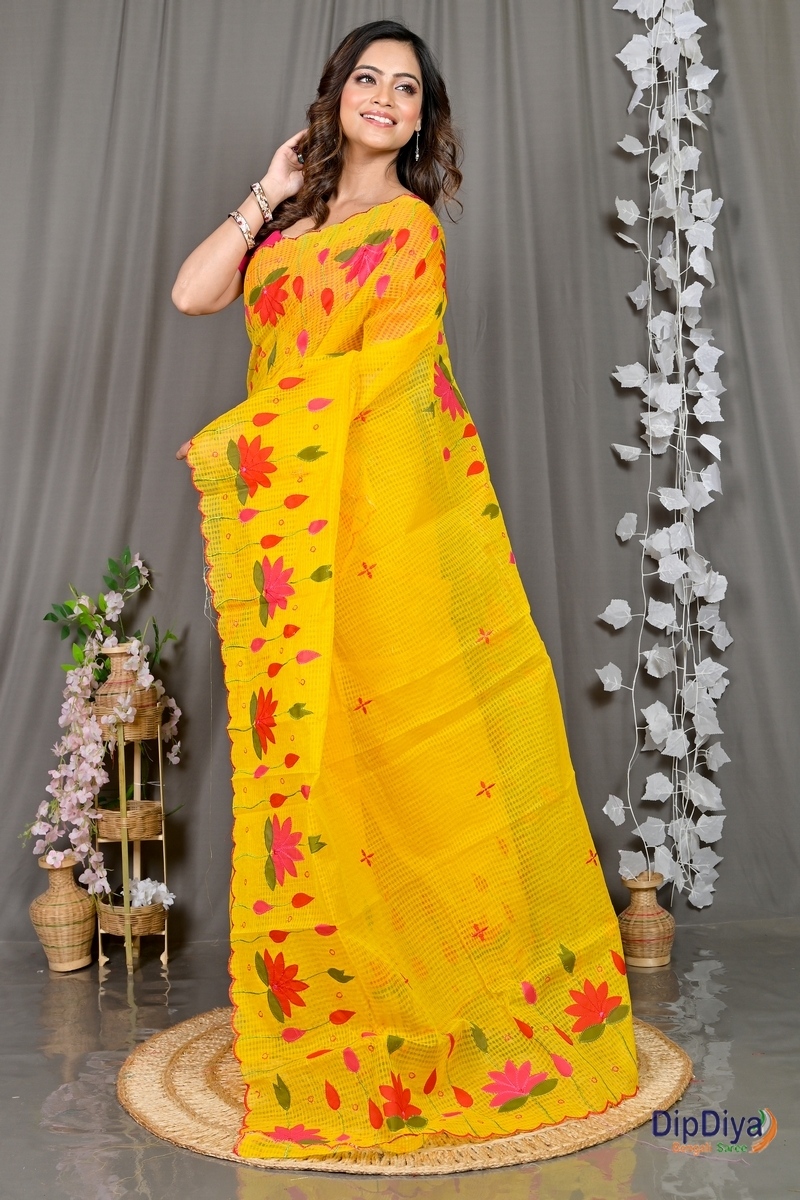 Yellow Kota Cotton Parva Applique Saree (566)