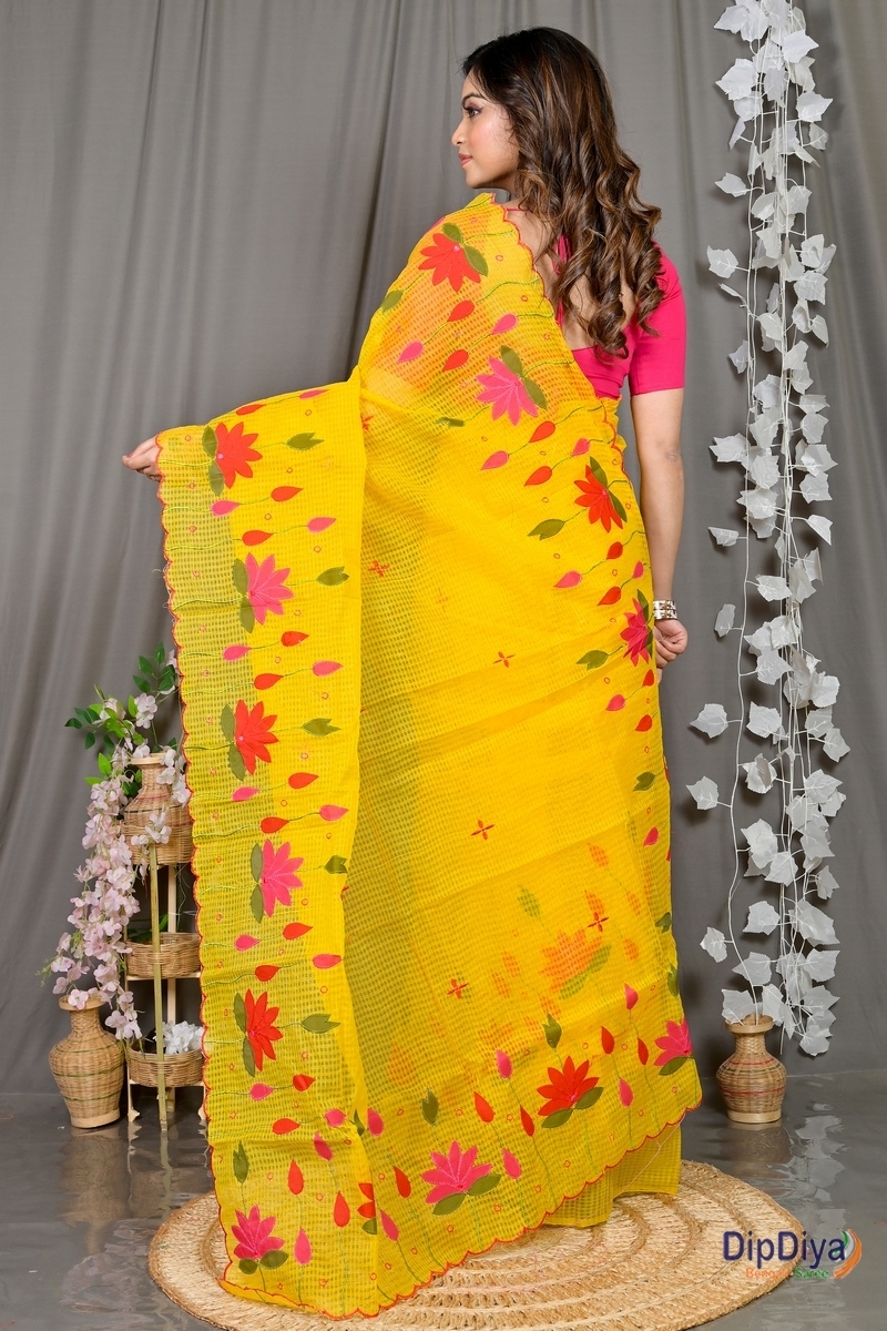 Yellow Kota Cotton Parva Applique Saree (566)