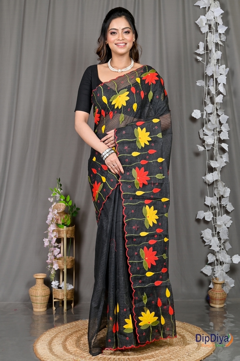 Black Kota Cotton Parva Applique Saree (567)