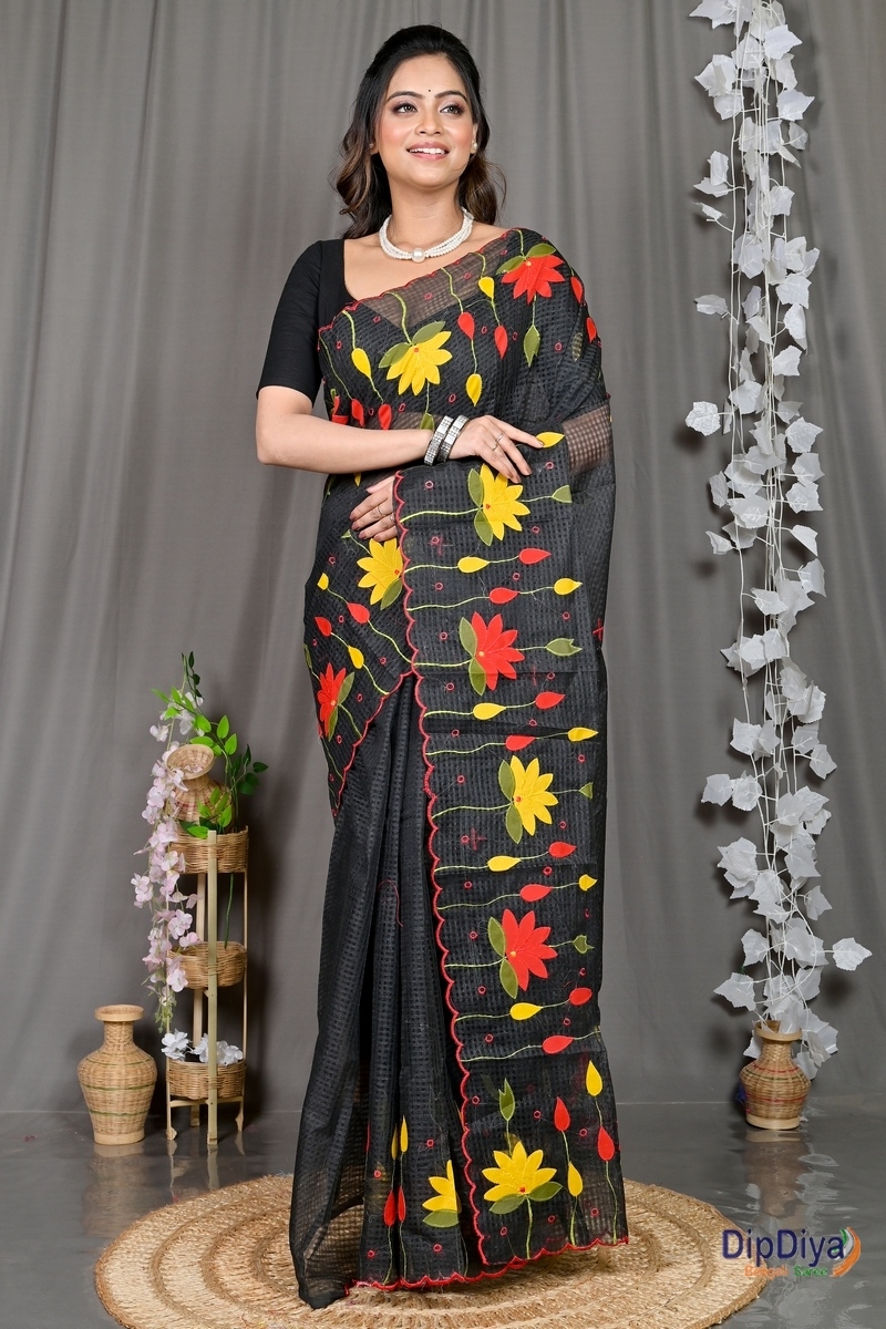Black Kota Cotton Parva Applique Saree (567)