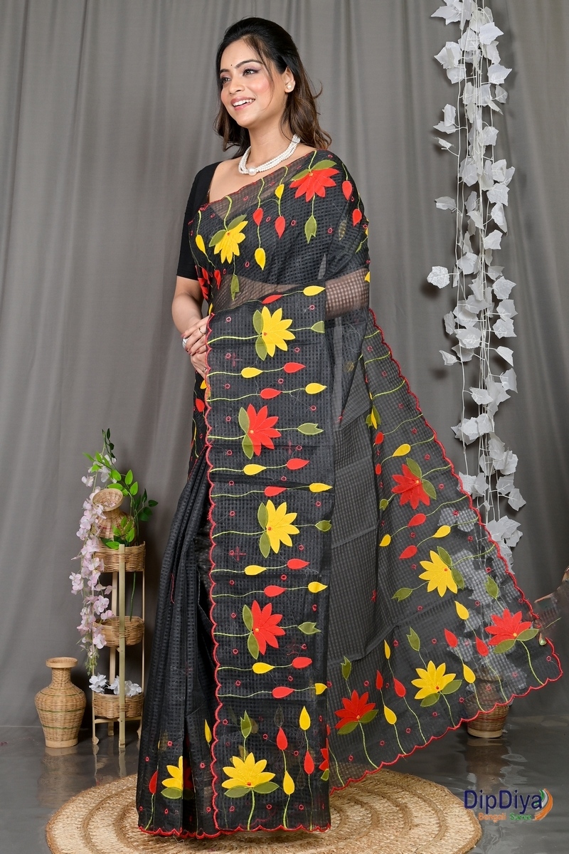 Black Kota Cotton Parva Applique Saree (567)